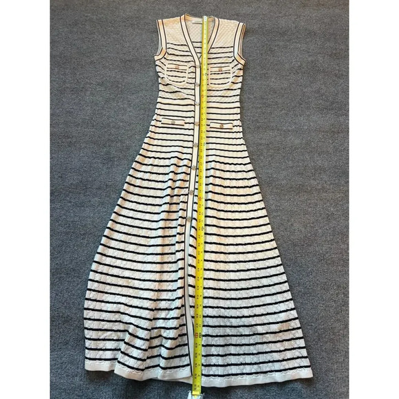 Sandro Molina White Striped Sleeveless Buttoned V Neck Knit Midi Dress Sz 36 - Picture 16 of 16